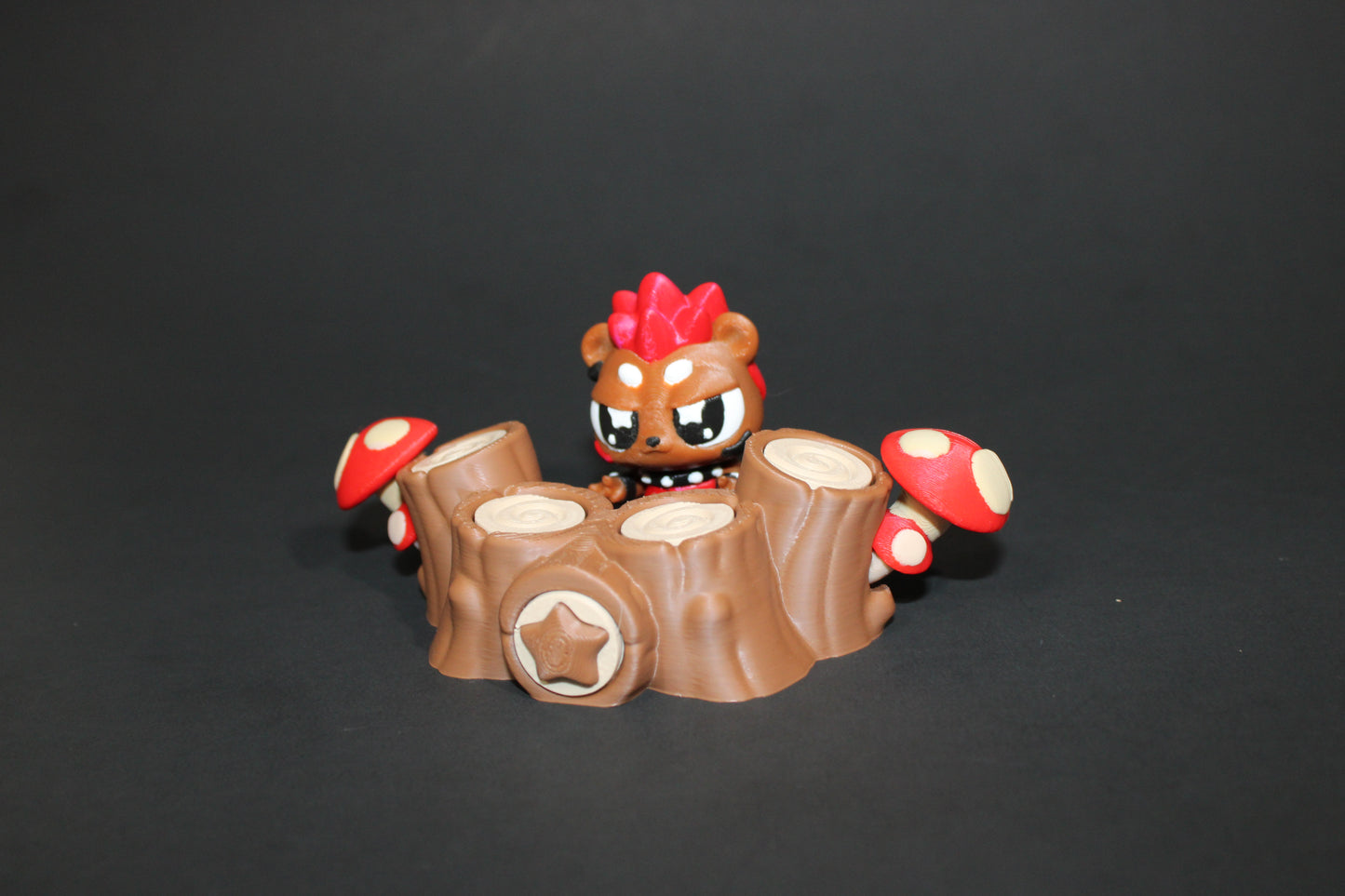 3D-printed Flexi Punk Rock Hedgehog with Stump Drum Set 2.25" Tall - Wonderland 3D Printing
