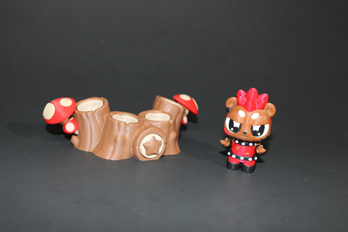 3D-printed Flexi Punk Rock Hedgehog with Stump Drum Set 2.25" Tall - Wonderland 3D Printing