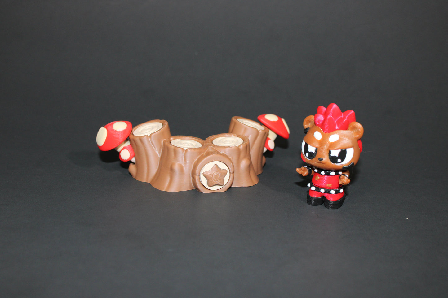 3D-printed Flexi Punk Rock Hedgehog with Stump Drum Set 2.25" Tall - Wonderland 3D Printing