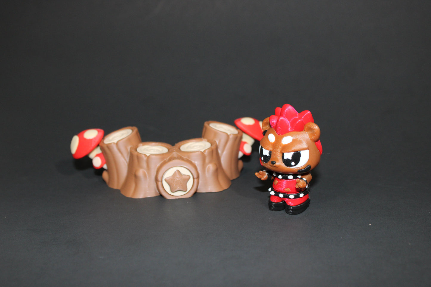 3D-printed Flexi Punk Rock Hedgehog with Stump Drum Set 2.25" Tall - Wonderland 3D Printing