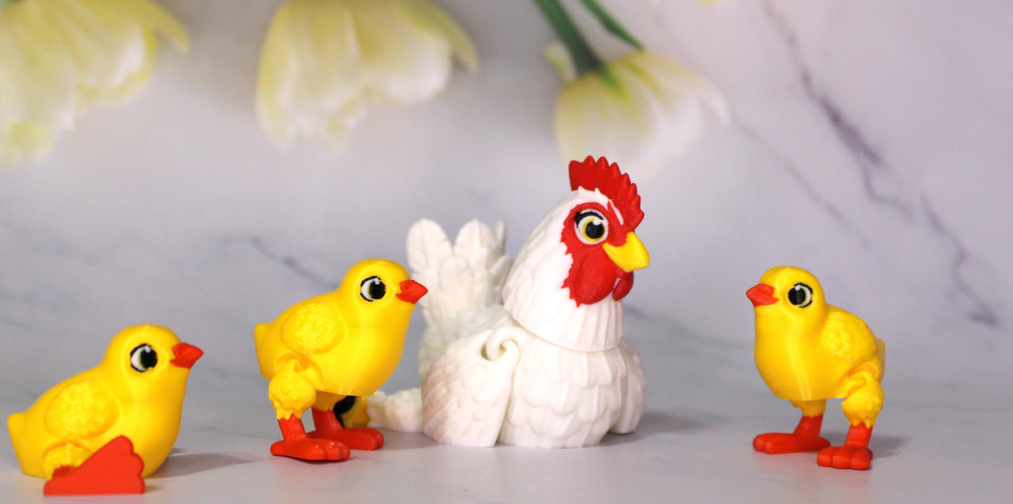 Hen and Chick 3D Printed Articulated Flexi Fidget Figurine