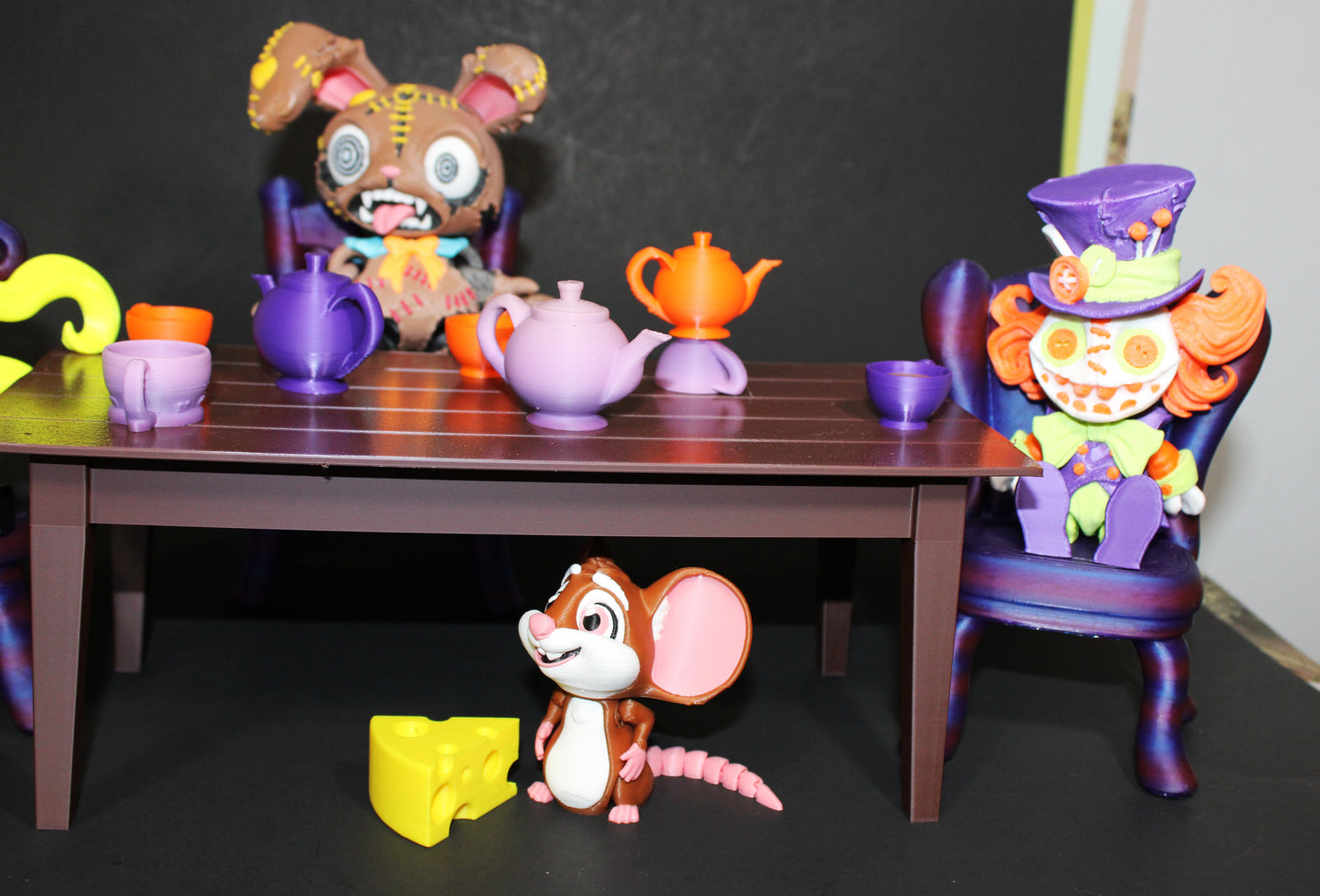 Wonderland Tea Party Fidget Toy Set: Alice, Hatter, March Hare, Door Mouse Includes table and Accessories- 3D Printed