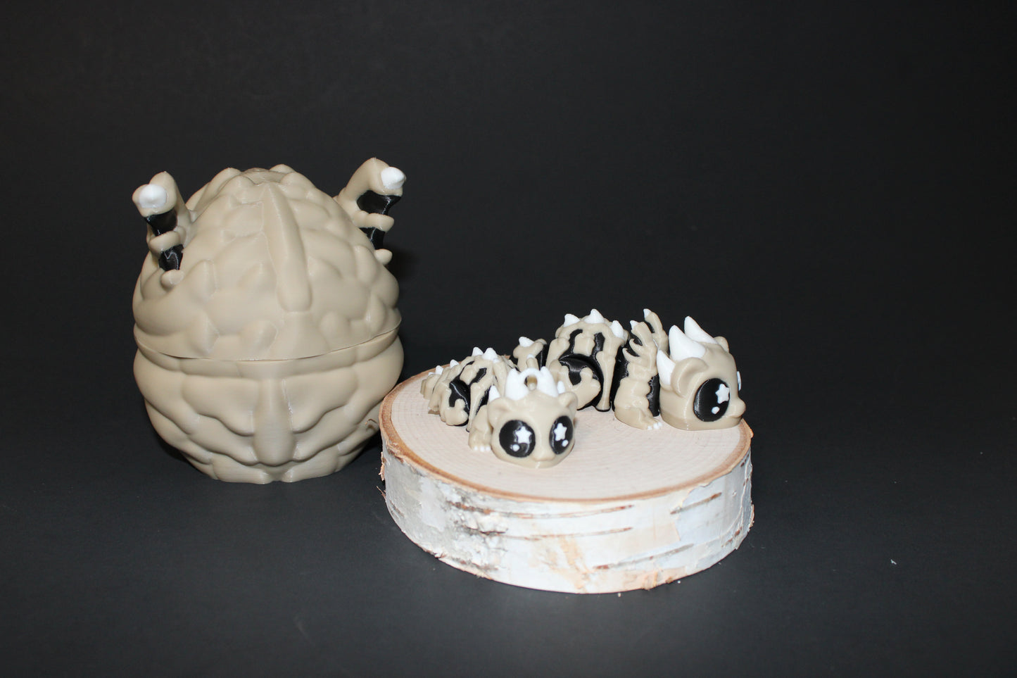 3D Printed Skelly Dragon with Egg 3.75" Long- Egg is 4" Tall