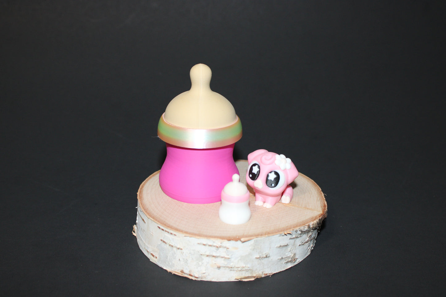 3D Printed Baby Piggy with Mini Bottle and Bottle Container