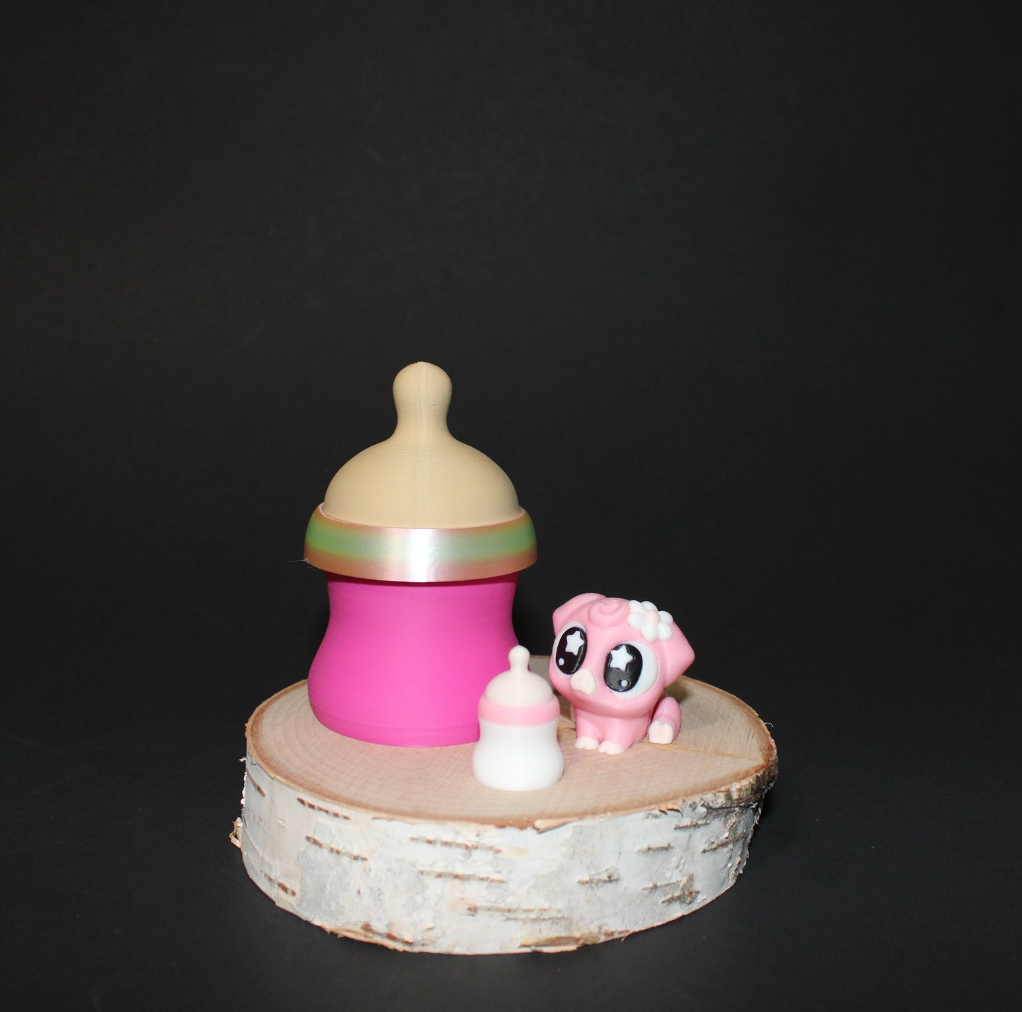 3D Printed Baby Piggy with Mini Bottle and Bottle Container