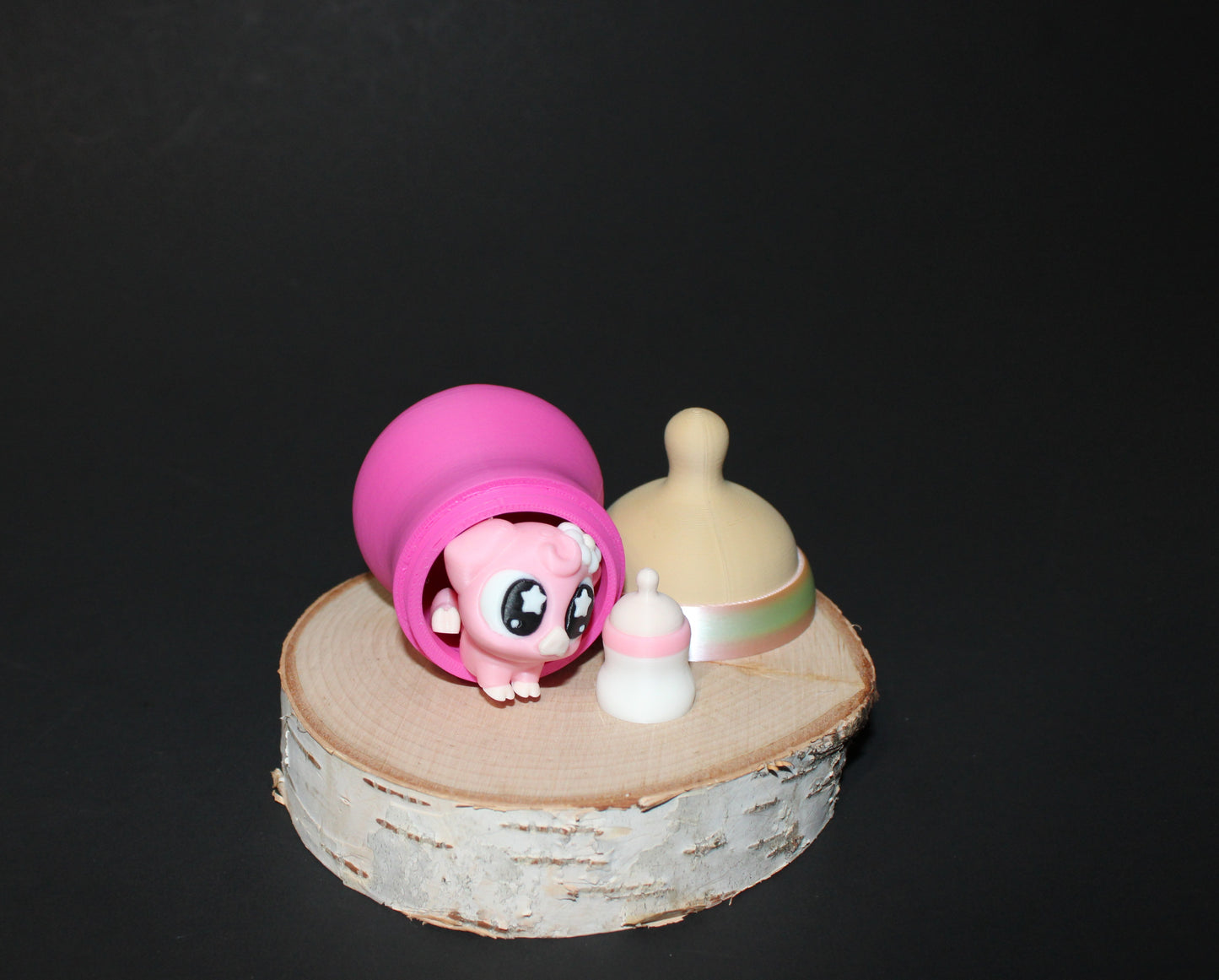 3D Printed Baby Piggy with Mini Bottle and Bottle Container