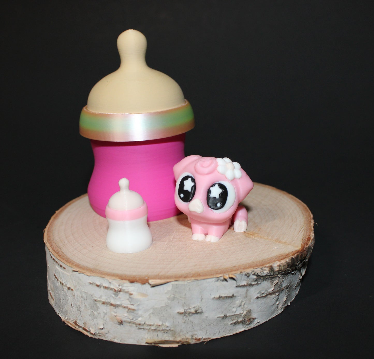 3D Printed Baby Piggy with Mini Bottle and Bottle Container