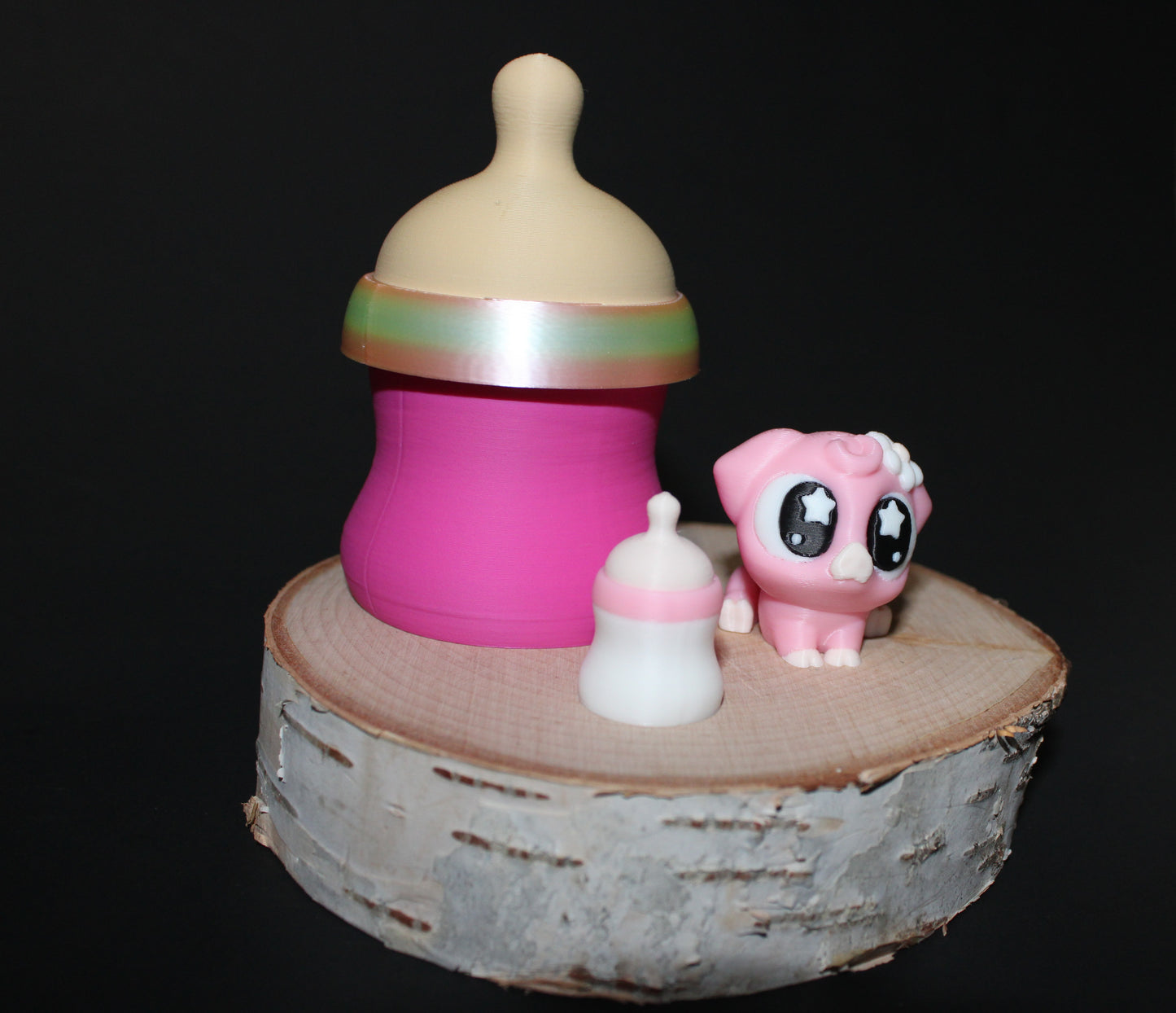 3D Printed Baby Piggy with Mini Bottle and Bottle Container