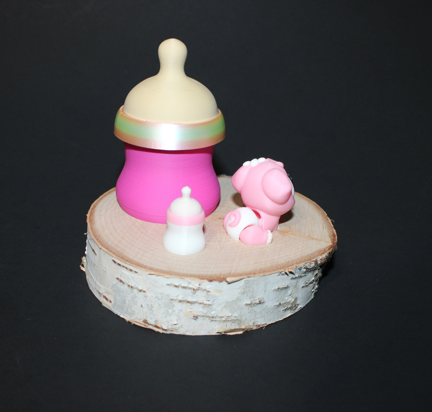 3D Printed Baby Piggy with Mini Bottle and Bottle Container