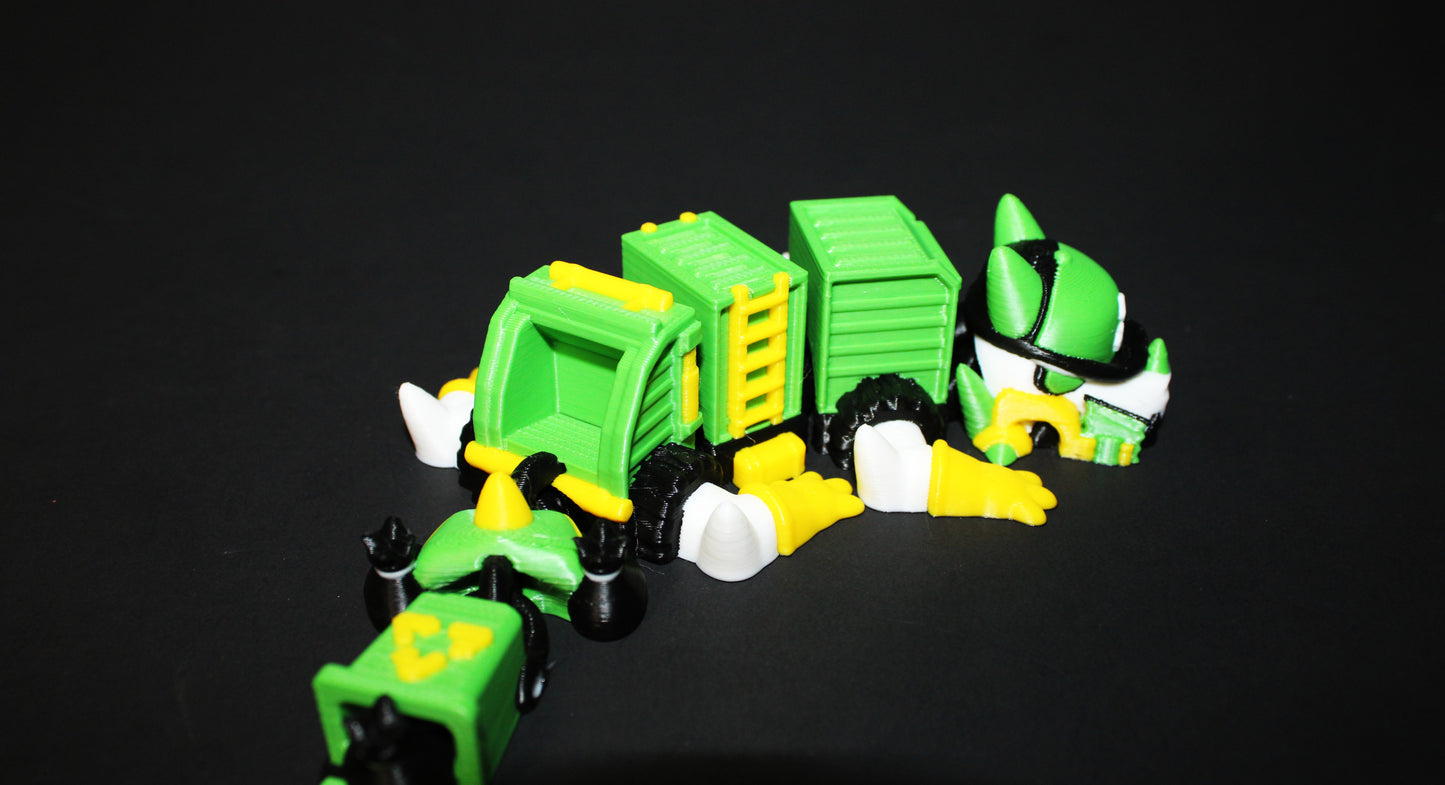 Garbage Truck Dragon: 3D Printed Articulated Fidget 7.25" Long