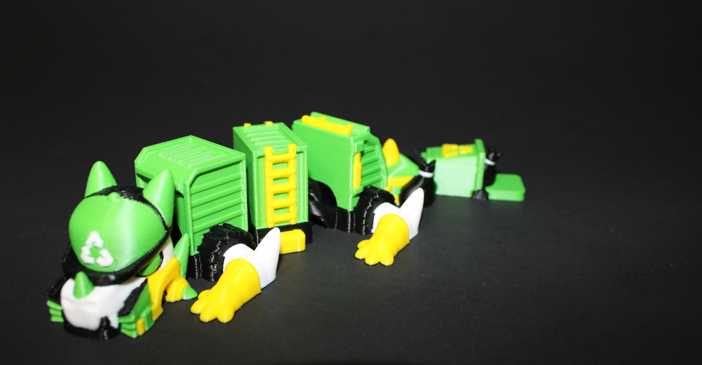 Garbage Truck Dragon: 3D Printed Articulated Fidget 7.25" Long