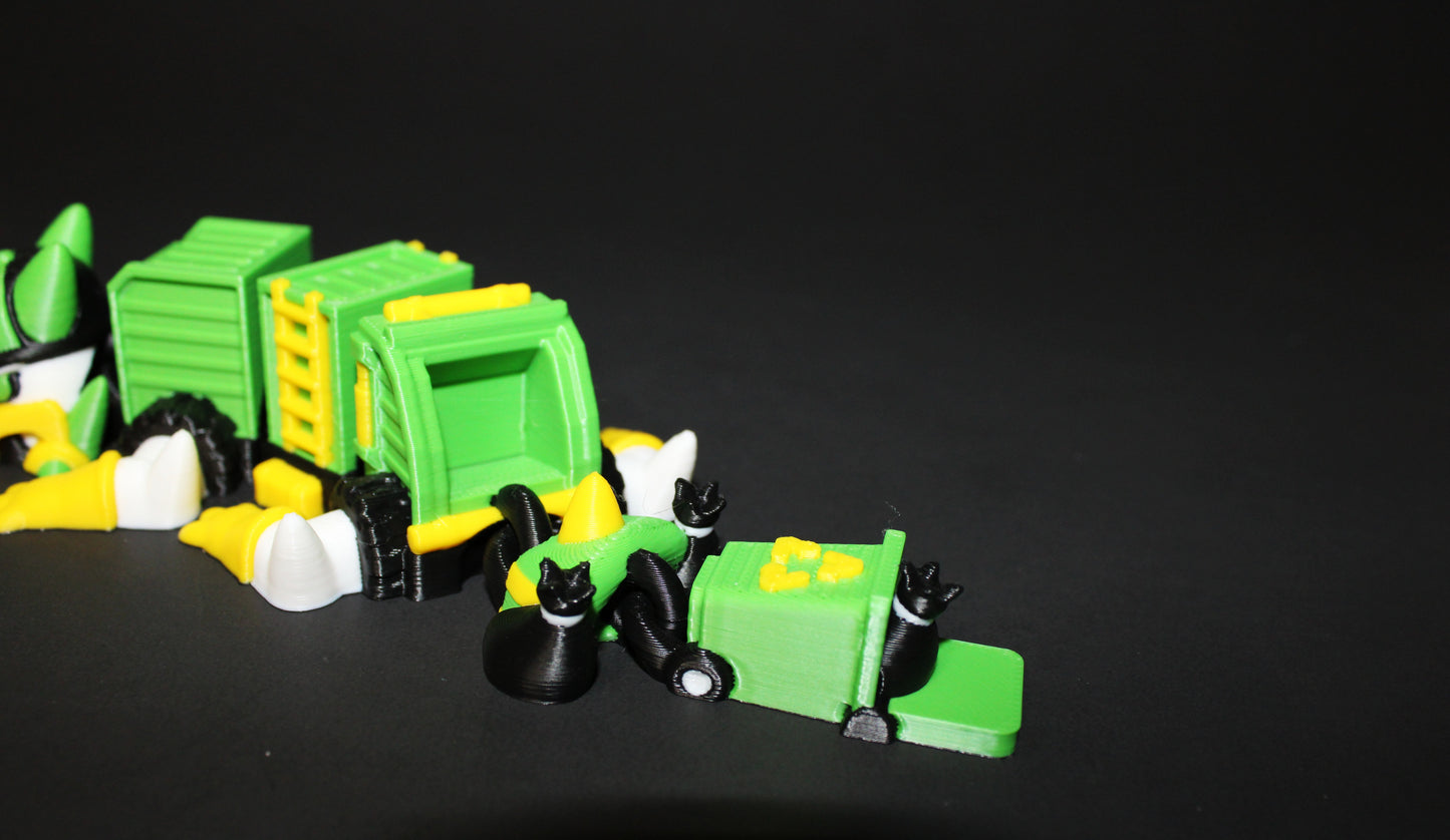 Garbage Truck Dragon: 3D Printed Articulated Fidget 7.25" Long