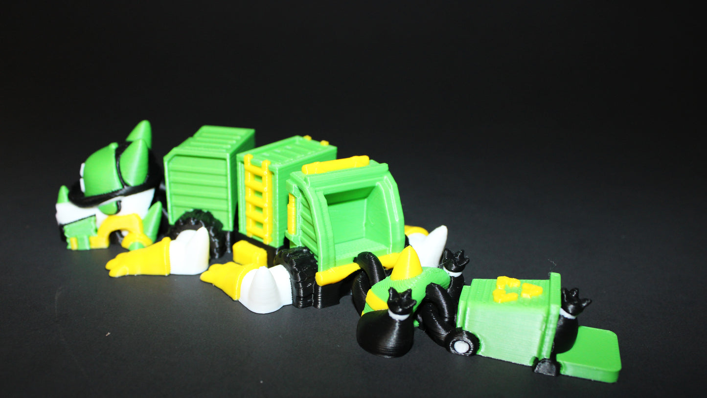Garbage Truck Dragon: 3D Printed Articulated Fidget 7.25" Long