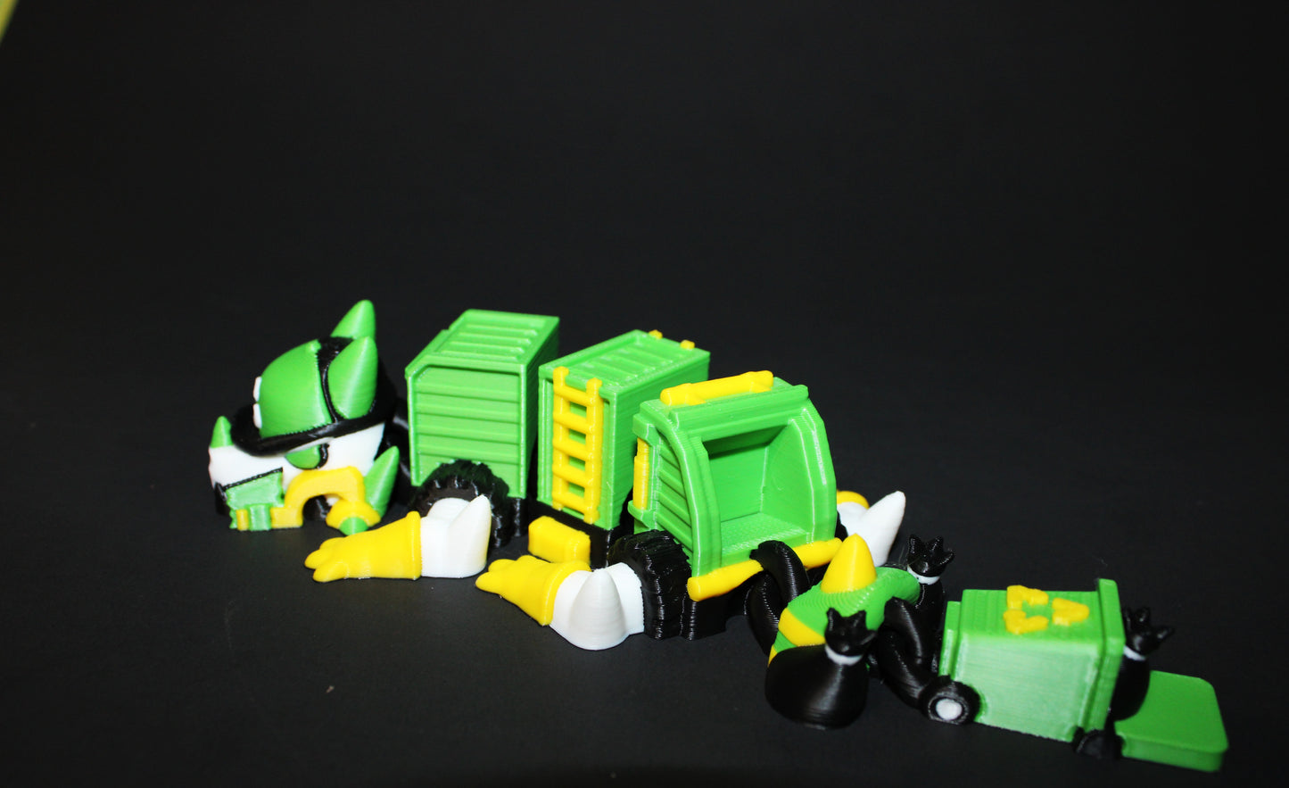 Garbage Truck Dragon: 3D Printed Articulated Fidget 7.25" Long