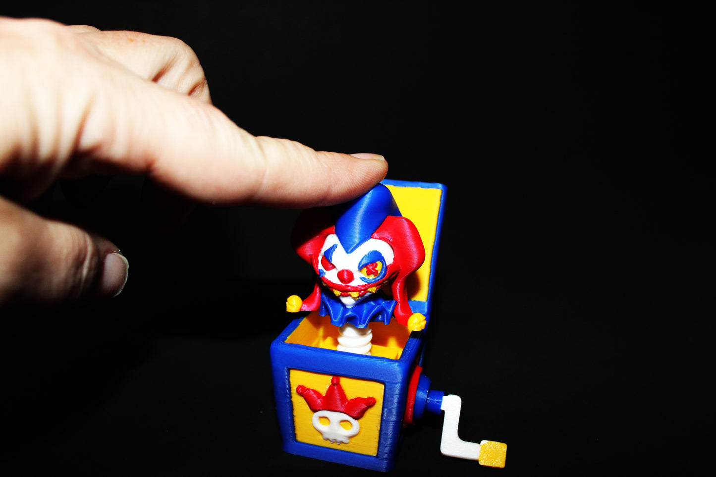 3D Printed Clown in a Box Clicker, Dino or Creepy Kitty