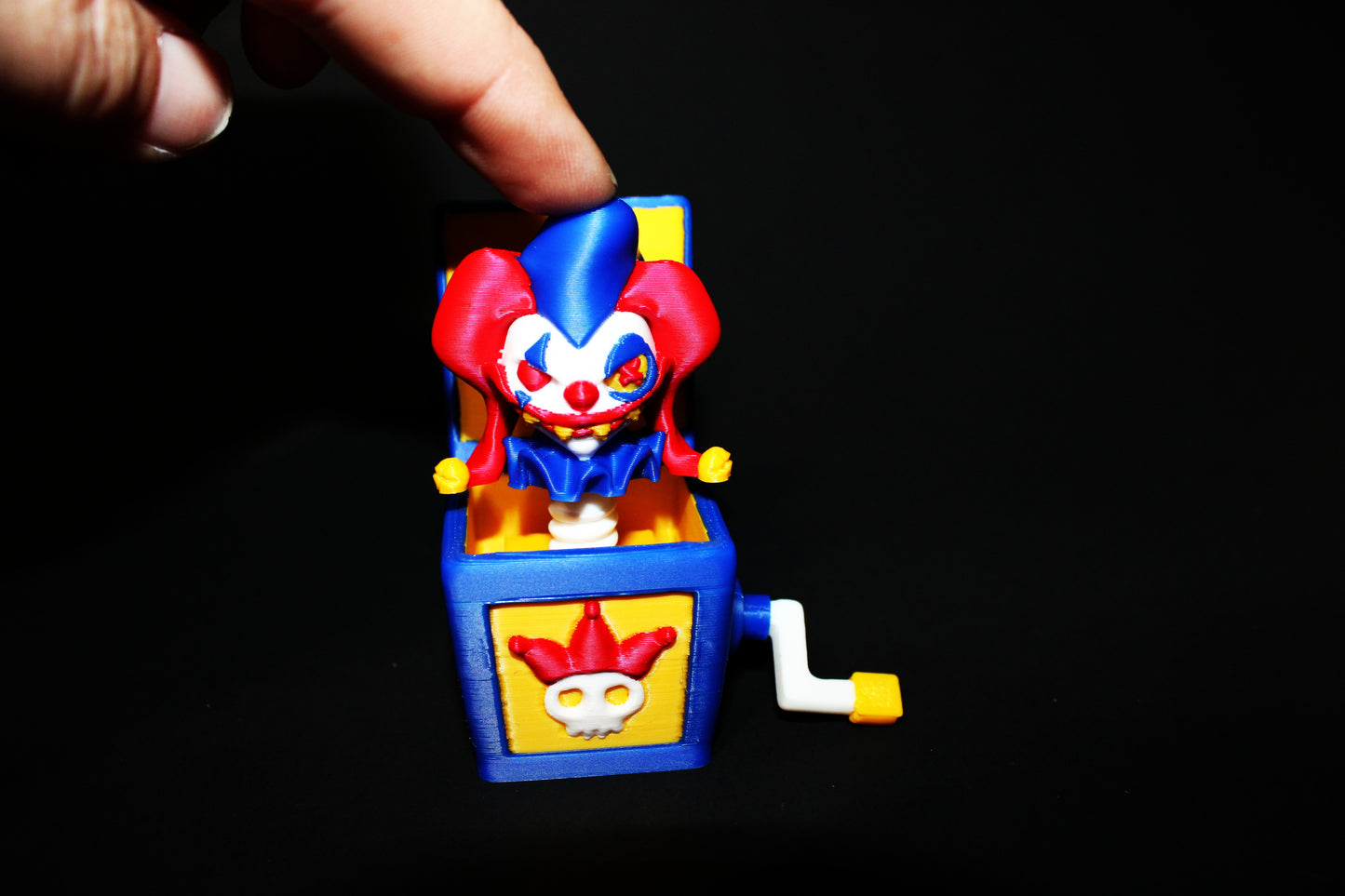 3D Printed Clown in a Box Clicker, Dino or Creepy Kitty