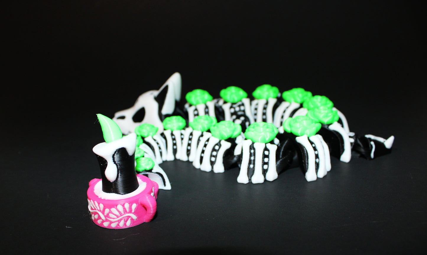 Day of the Dead Dragon 3D Printed Articulated Figurine 16.5" Long or Mini 6" Long