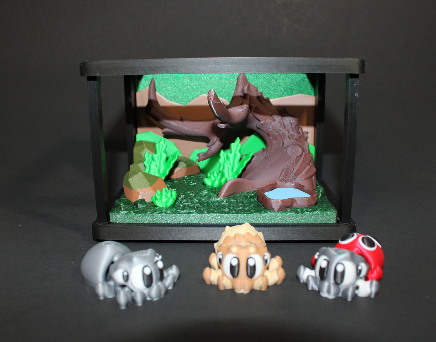 3D Printed Flexi Jumping Spider Set: 3 Spiders Included with Enclosure