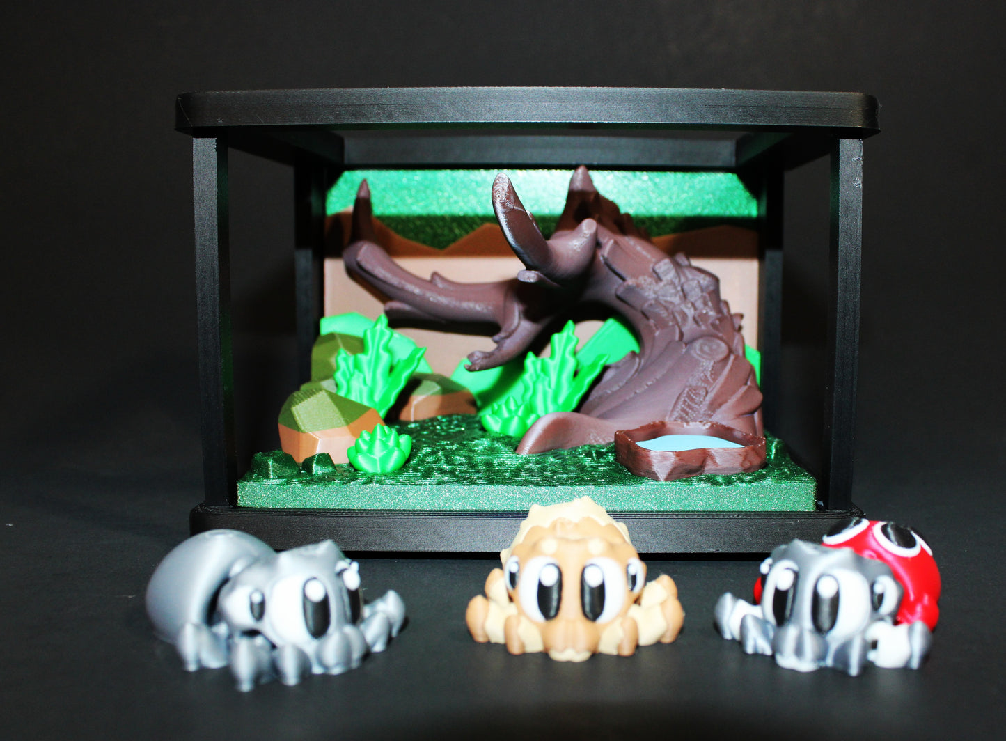 3D Printed Flexi Jumping Spider Set: 3 Spiders Included with Enclosure