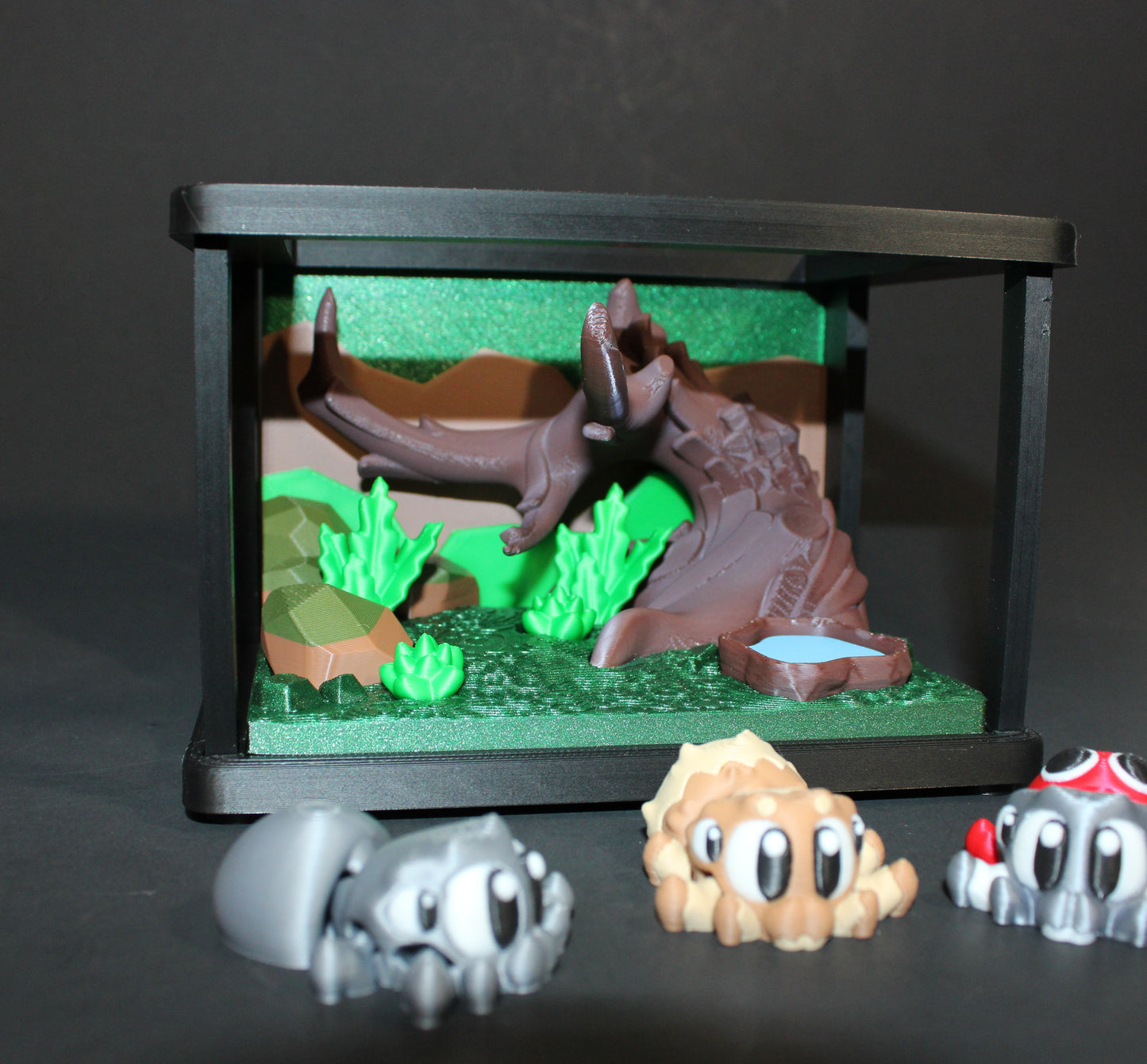 3D Printed Flexi Jumping Spider Set: 3 Spiders Included with Enclosure
