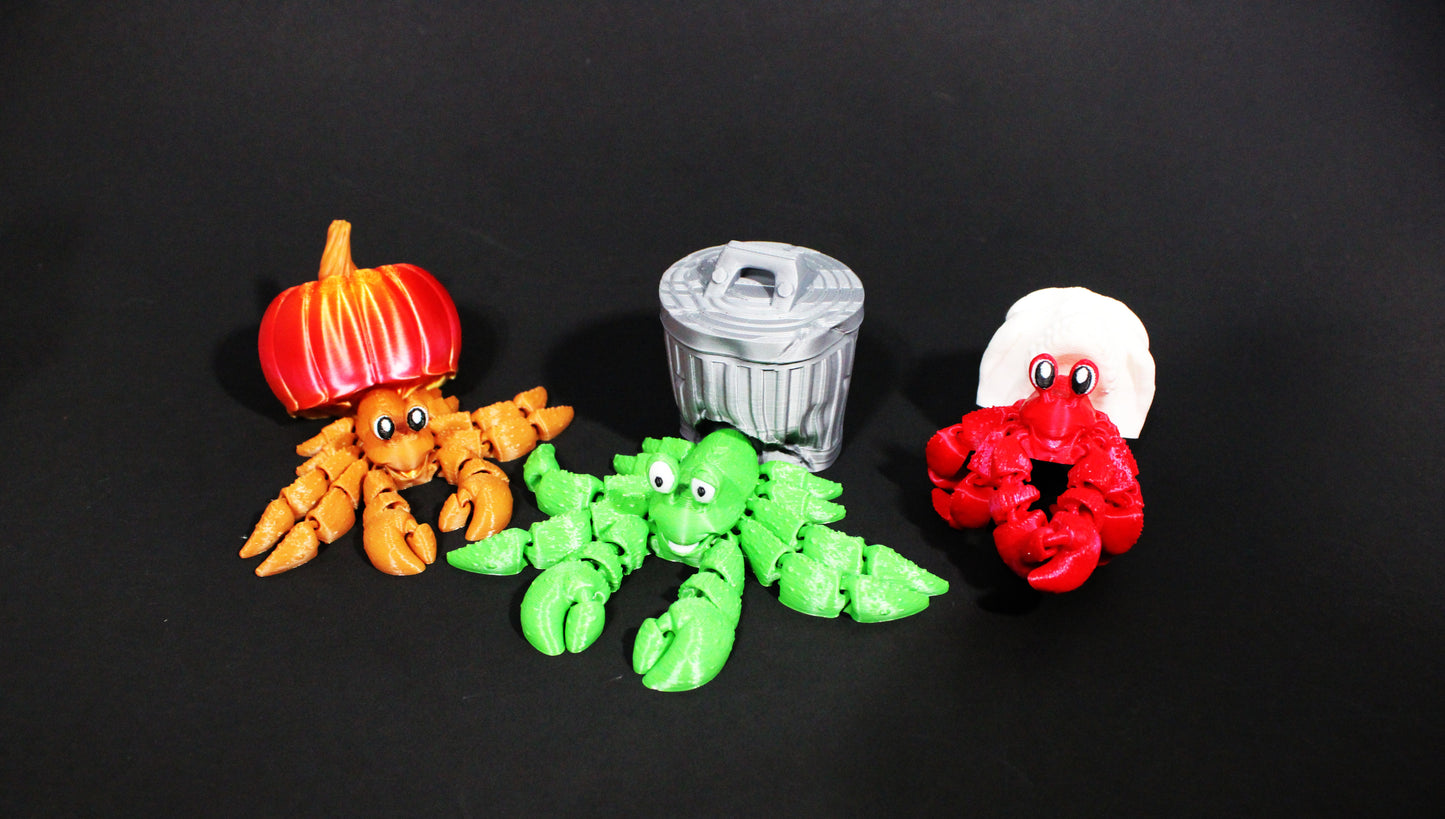 3D Printed Articulated hermit Crabs 4.2" Long Fidget Toy