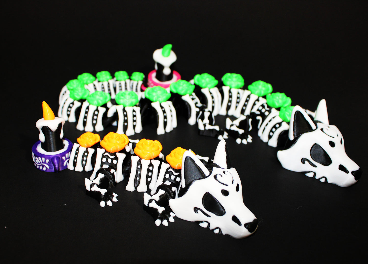 Day of the Dead Dragon 3D Printed Articulated Figurine 16.5" Long or Mini 6" Long