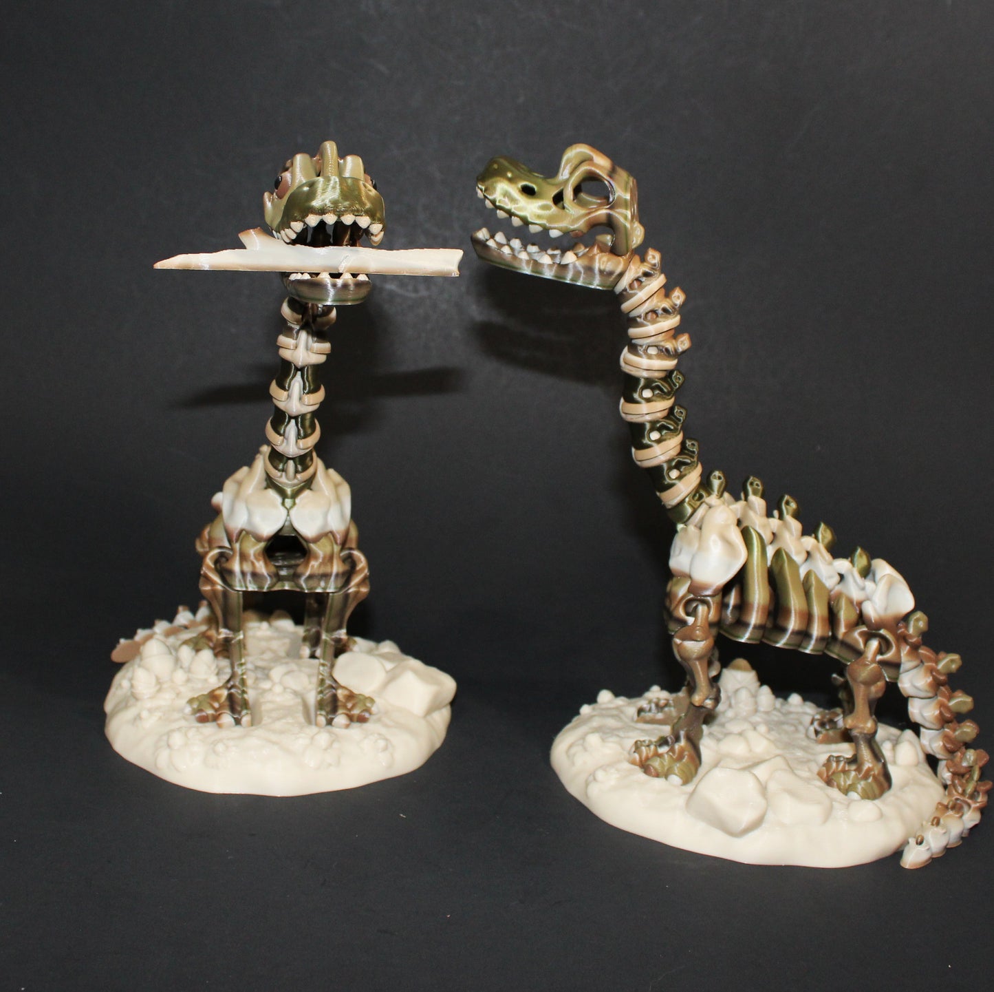 A 3D-printed articulated Brachiosaurs skeleton includes a stand and branch. 7.5" Tall