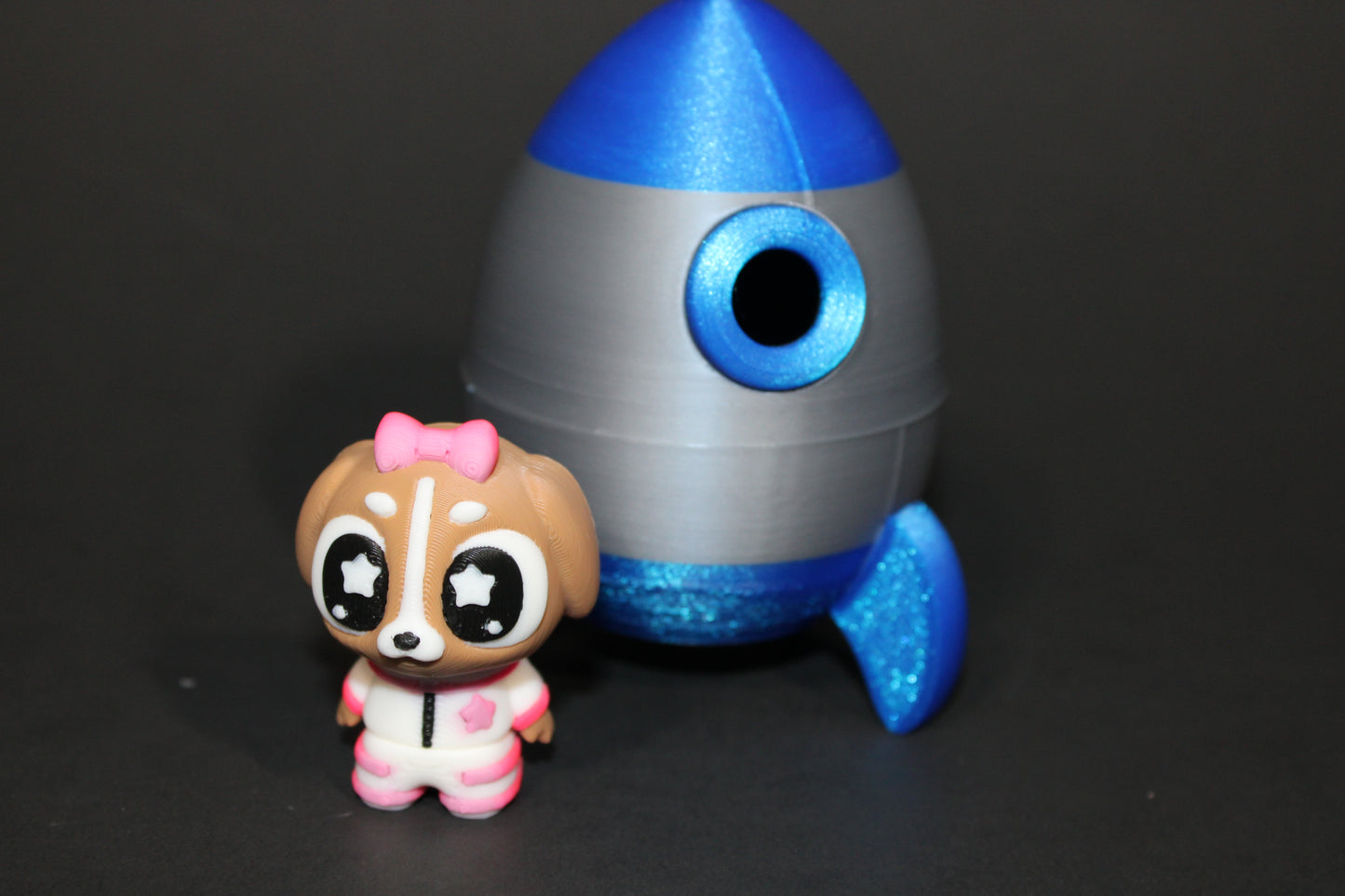 3D Printed Flexi Astro Dog and Alien with Spaceship