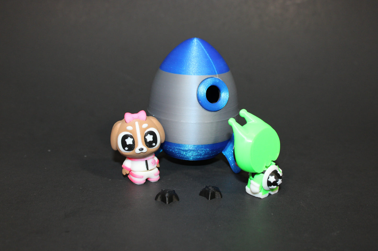 3D Printed Flexi Astro Dog and Alien with Spaceship