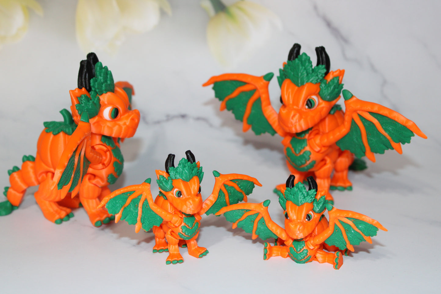Pumpkin Dragon 3D Printed Articulated Flexi Fidget Figurine