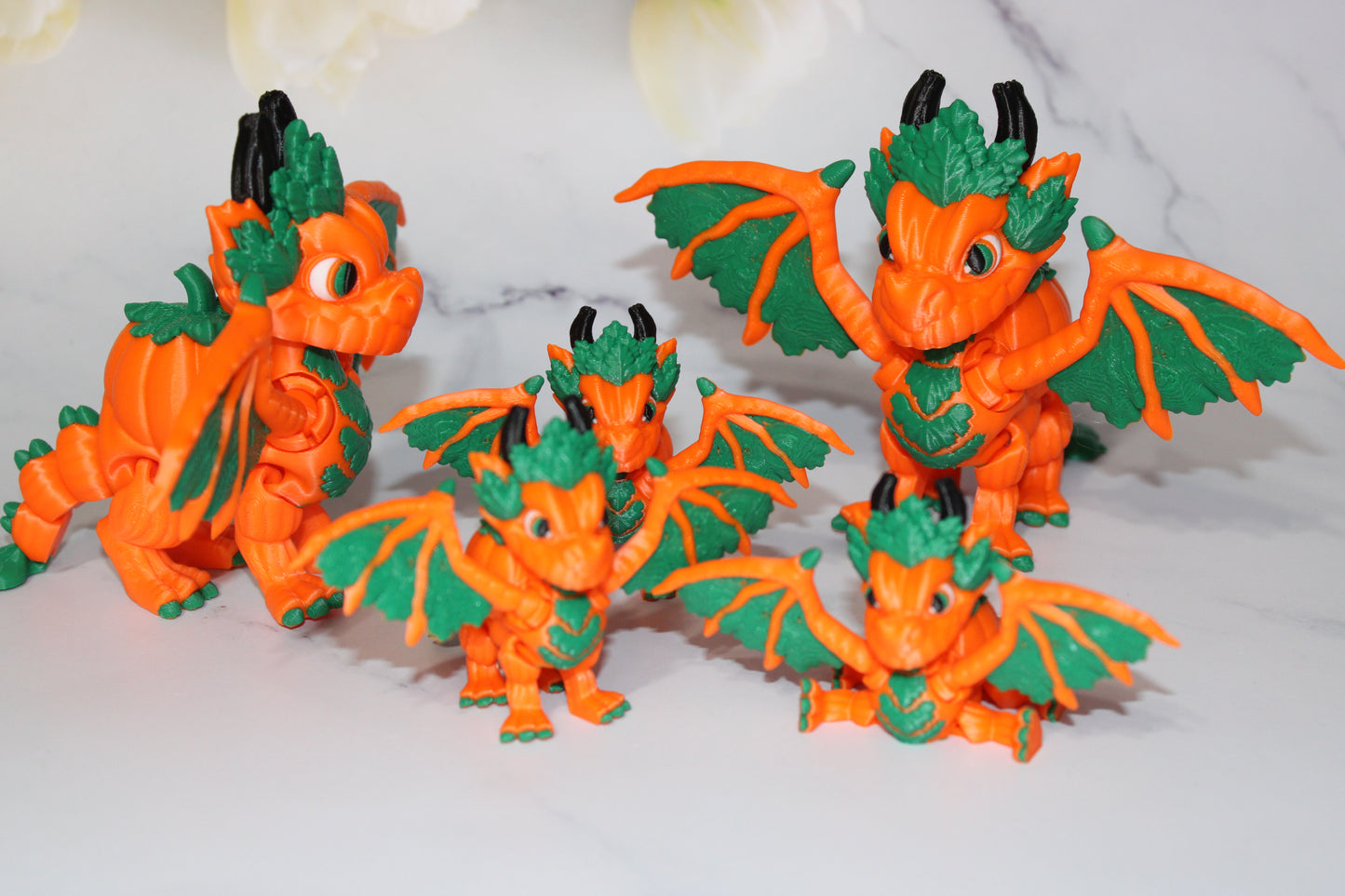 Pumpkin Dragon 3D Printed Articulated Flexi Fidget Figurine