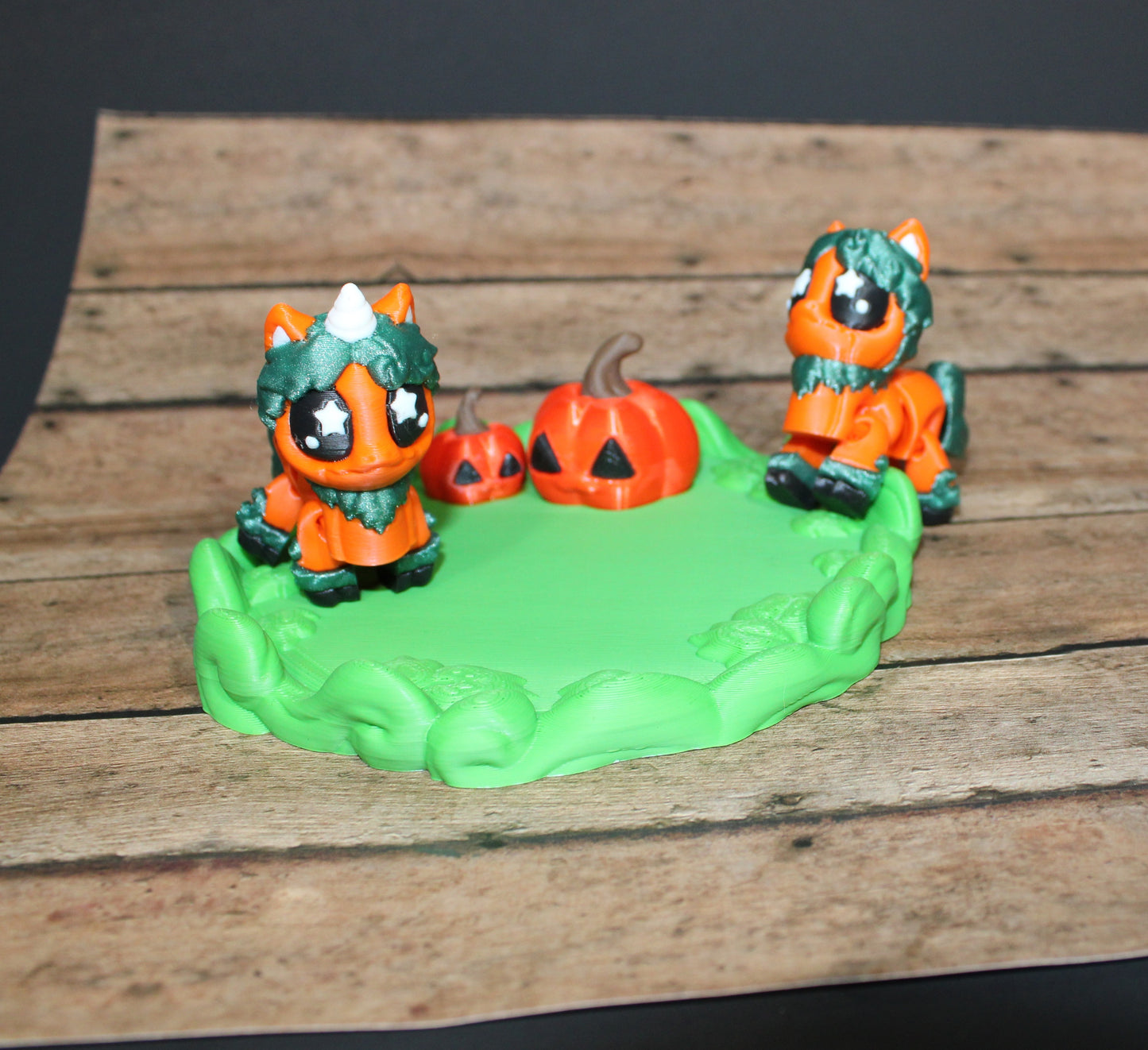 3D Printed Pumpkin Unicorn and Pony with Pumpkin Patch