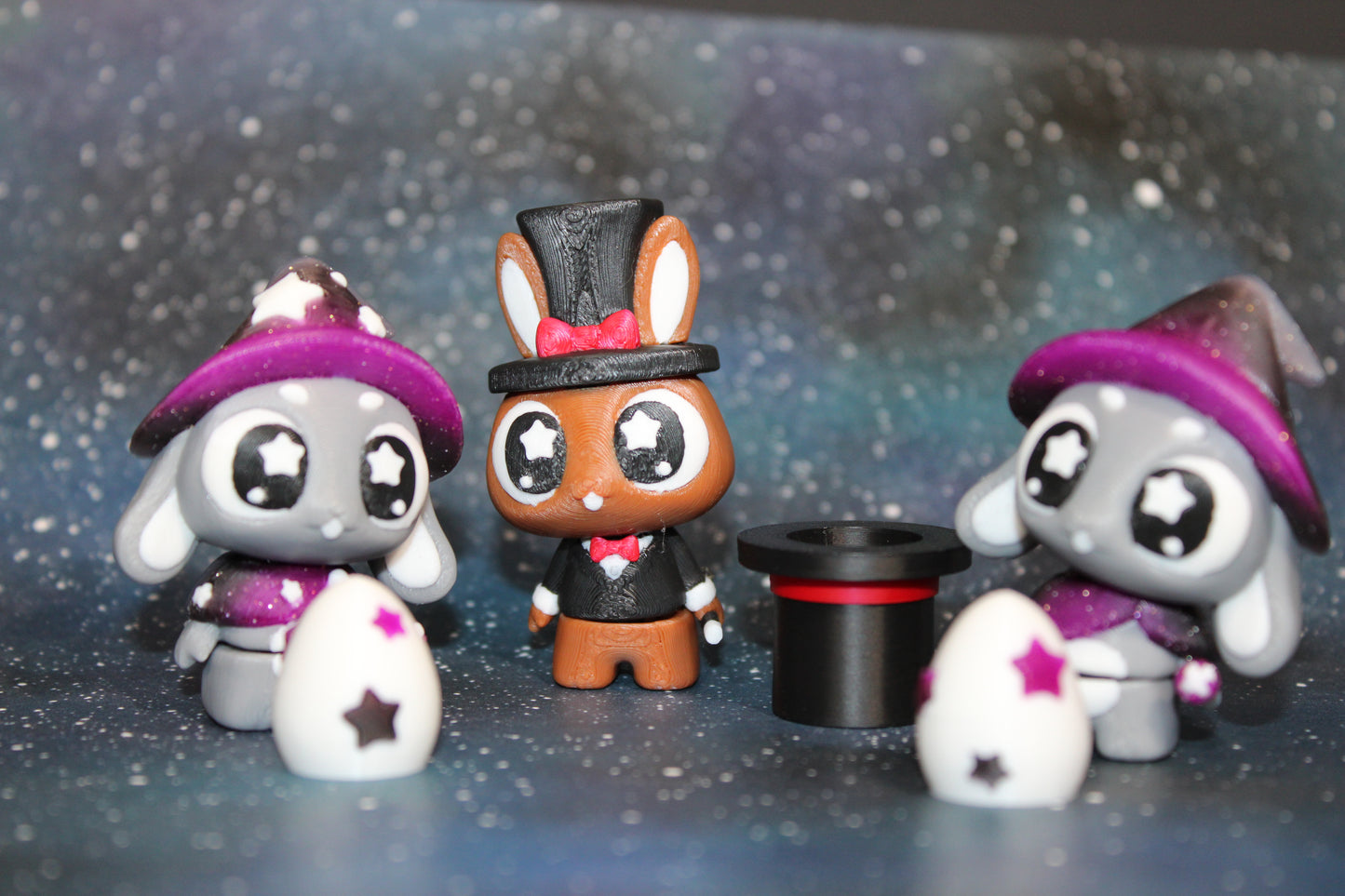 3D Printed Flexi Magician Bunny with Hat or Wizard Bunny 2.5" tall