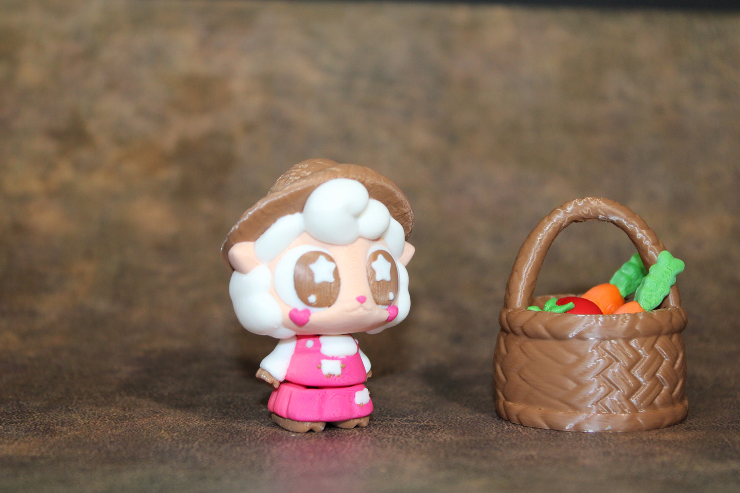 3D Printed Farmer Sheep with Basket and Vegetables
