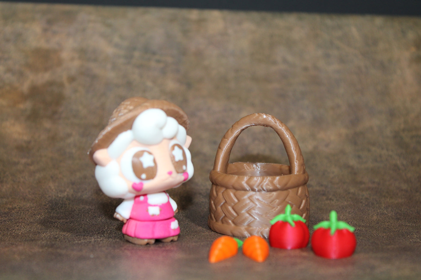 3D Printed Farmer Sheep with Basket and Vegetables
