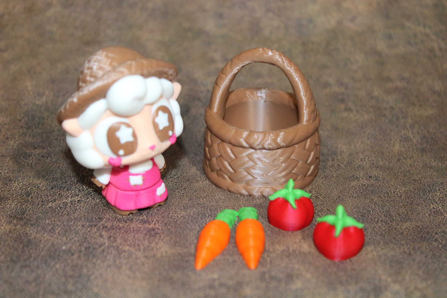 3D Printed Farmer Sheep with Basket and Vegetables