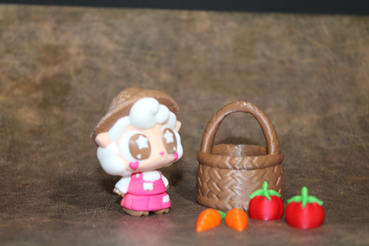 3D Printed Farmer Sheep with Basket and Vegetables
