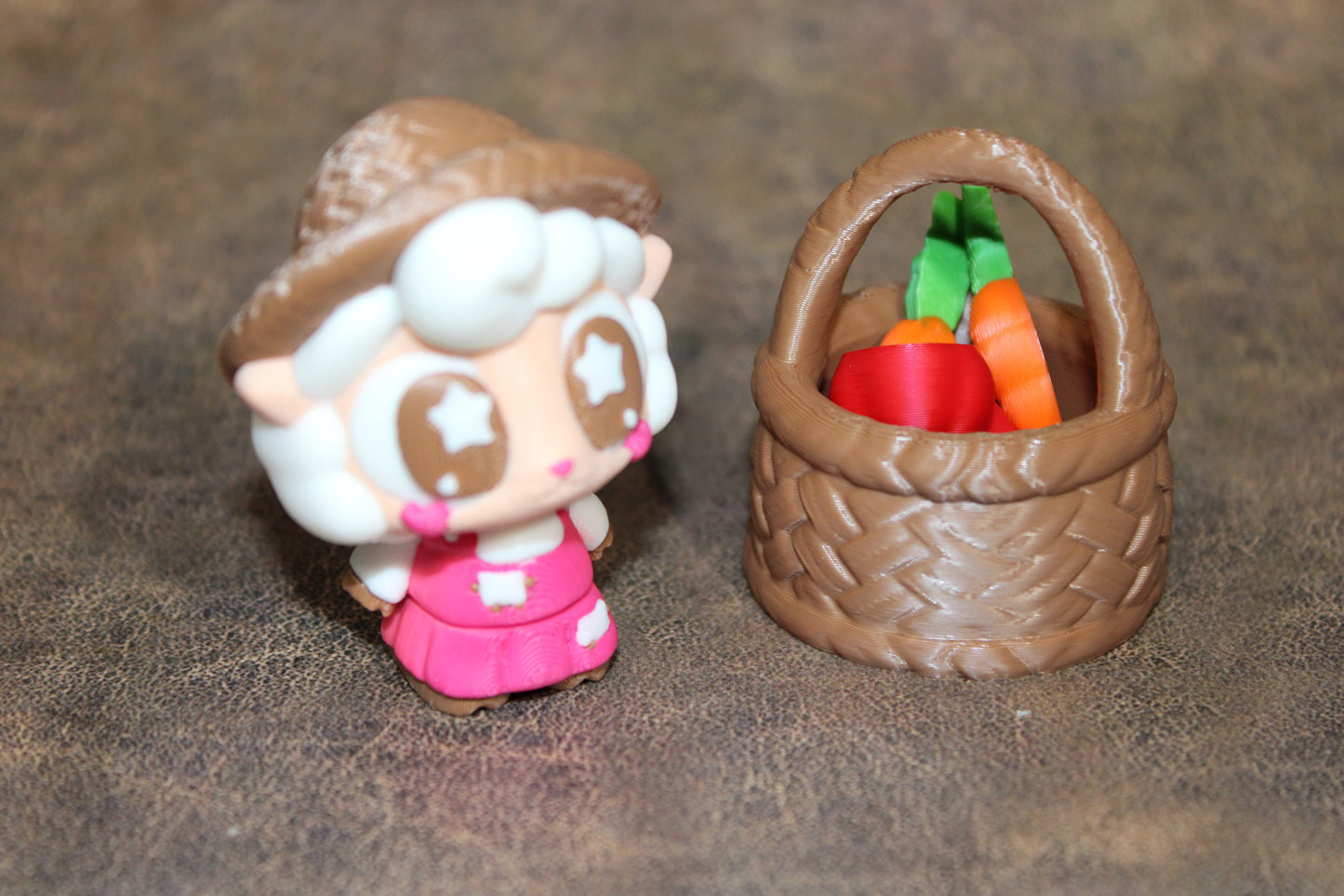 3D Printed Farmer Sheep with Basket and Vegetables