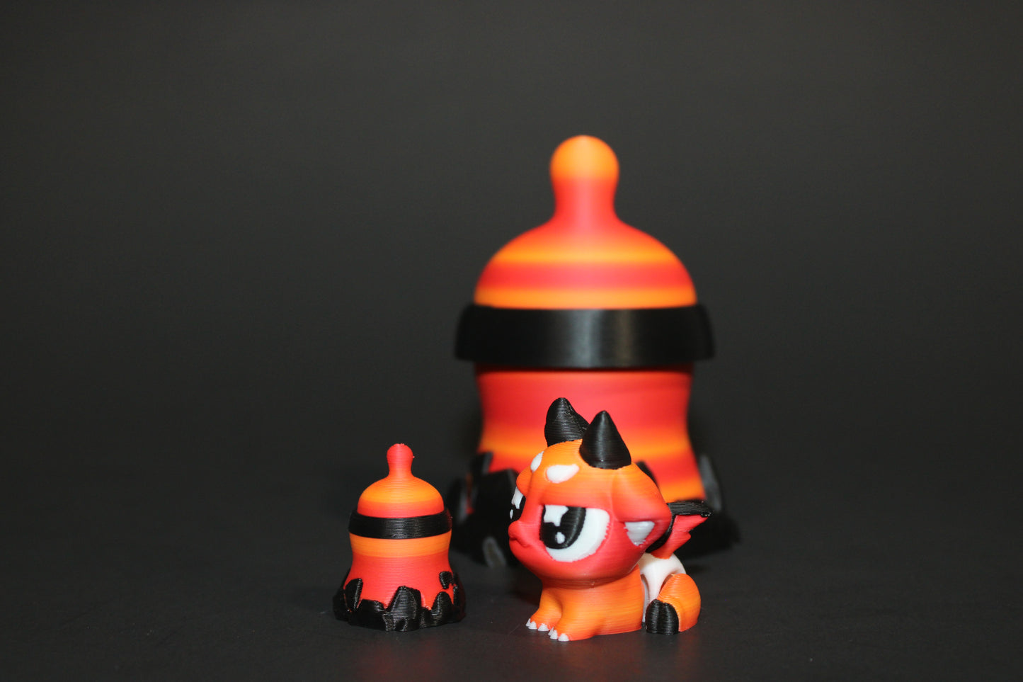 3D Printed Flexi Devil Baby with Mini-Bottle and Bottle Container