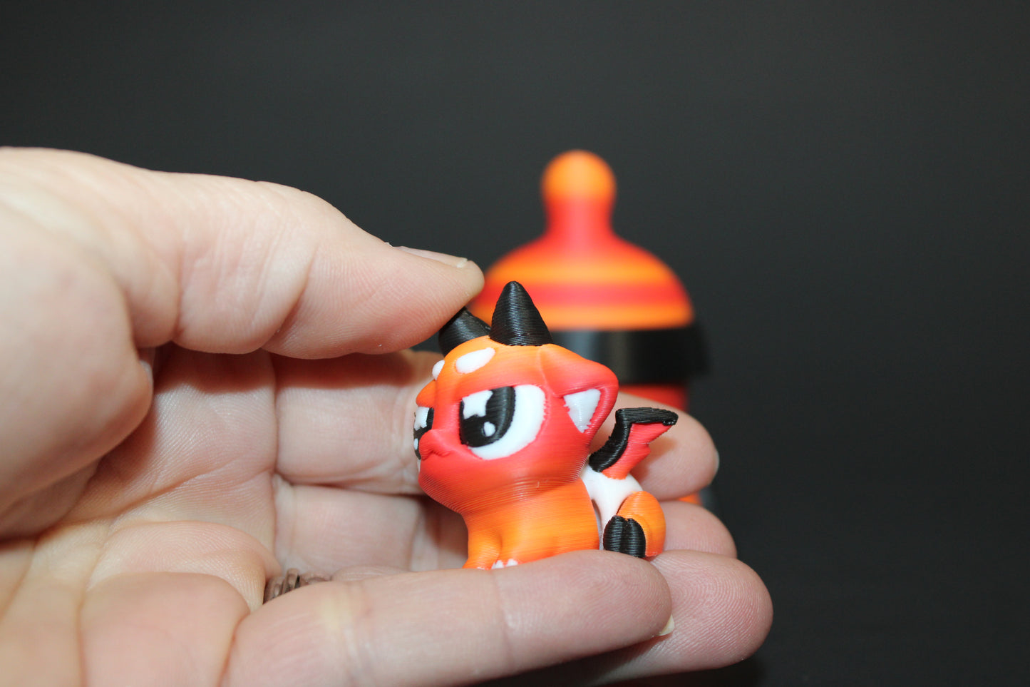 3D Printed Flexi Devil Baby with Mini-Bottle and Bottle Container