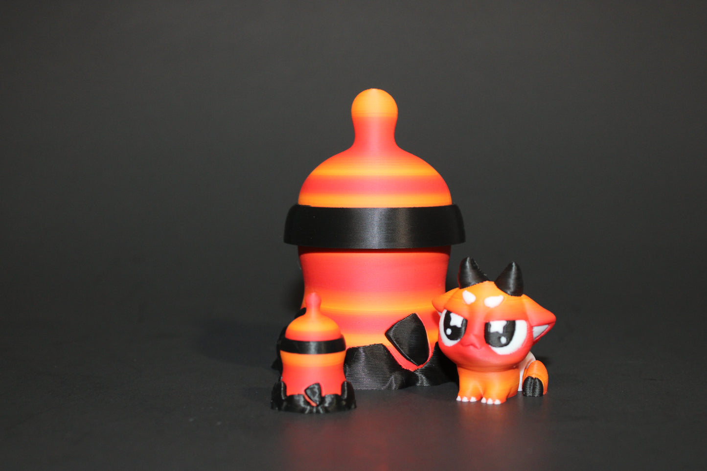 3D Printed Flexi Devil Baby with Mini-Bottle and Bottle Container