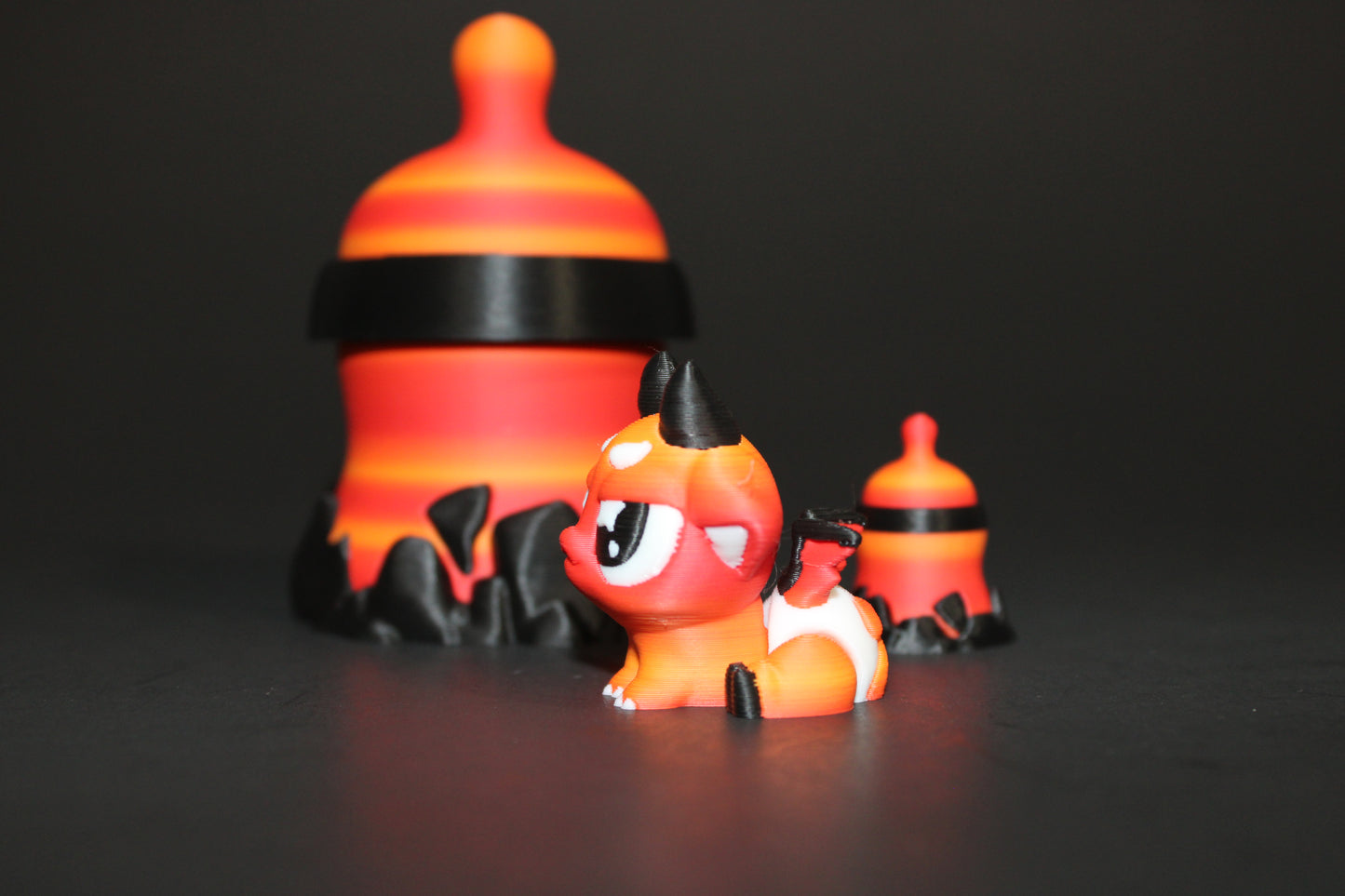 3D Printed Flexi Devil Baby with Mini-Bottle and Bottle Container