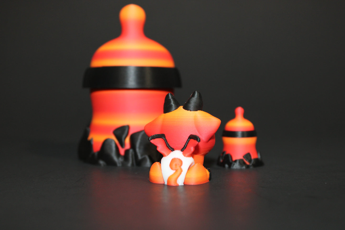 3D Printed Flexi Devil Baby with Mini-Bottle and Bottle Container