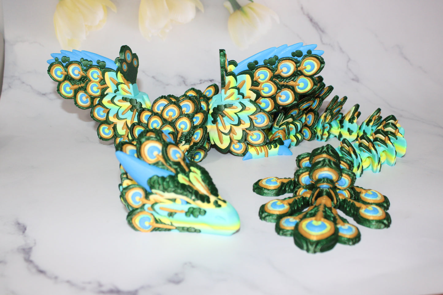 Fancy Peacock Dragon 3D Printed Articulated Figurine