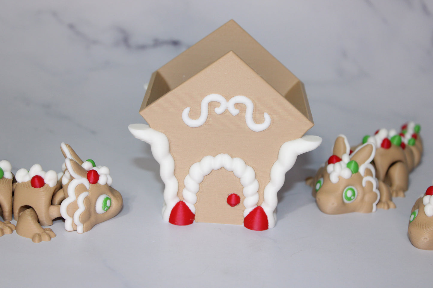 Gingerbread Dragon5.5 inches long With Gingerbread House Options-Articulated 3d Printed Figurine