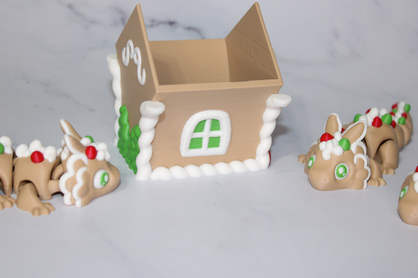 Gingerbread Dragon5.5 inches long With Gingerbread House Options-Articulated 3d Printed Figurine