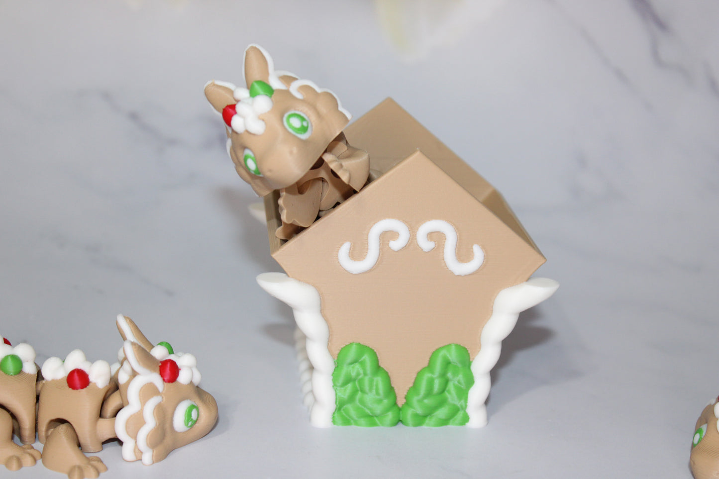 Gingerbread Dragon5.5 inches long With Gingerbread House Options-Articulated 3d Printed Figurine
