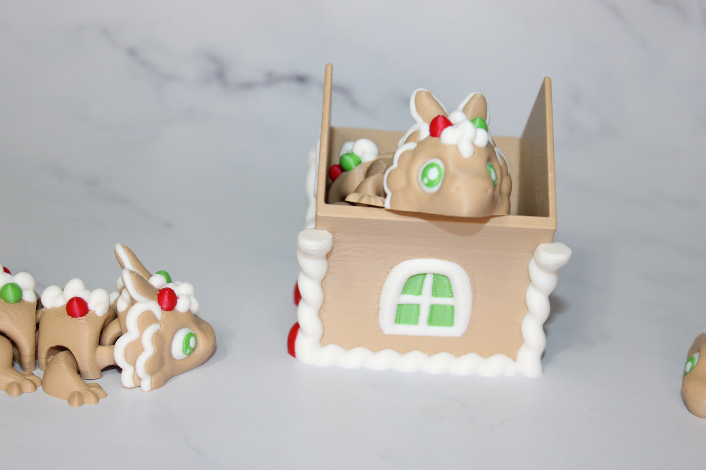 Gingerbread Dragon5.5 inches long With Gingerbread House Options-Articulated 3d Printed Figurine