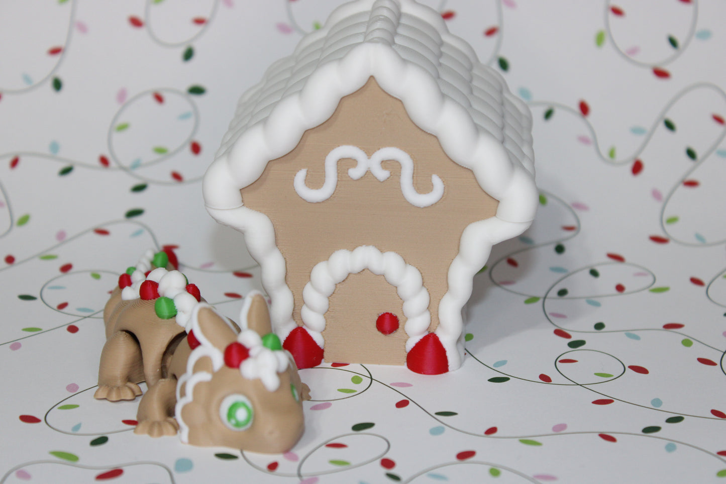 Gingerbread Dragon5.5 inches long With Gingerbread House Options-Articulated 3d Printed Figurine