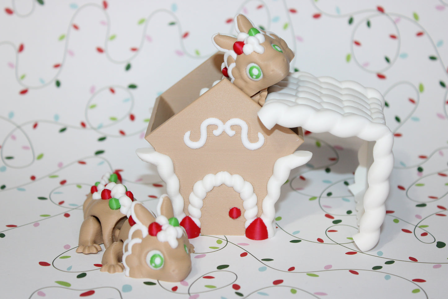 Gingerbread Dragon5.5 inches long With Gingerbread House Options-Articulated 3d Printed Figurine